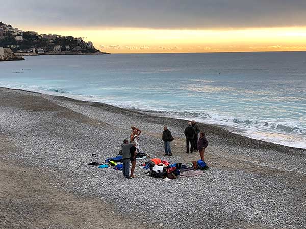 Morning swimmers in Nice, France