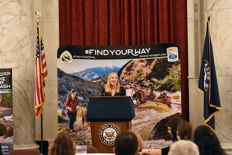 Darley speaking on Capitol Hill on National Trails Day.