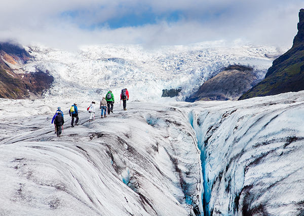Ice walking on a glacier in Iceland