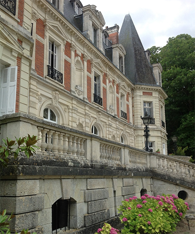 Front view of the family chateau in the Loire Valley. 
