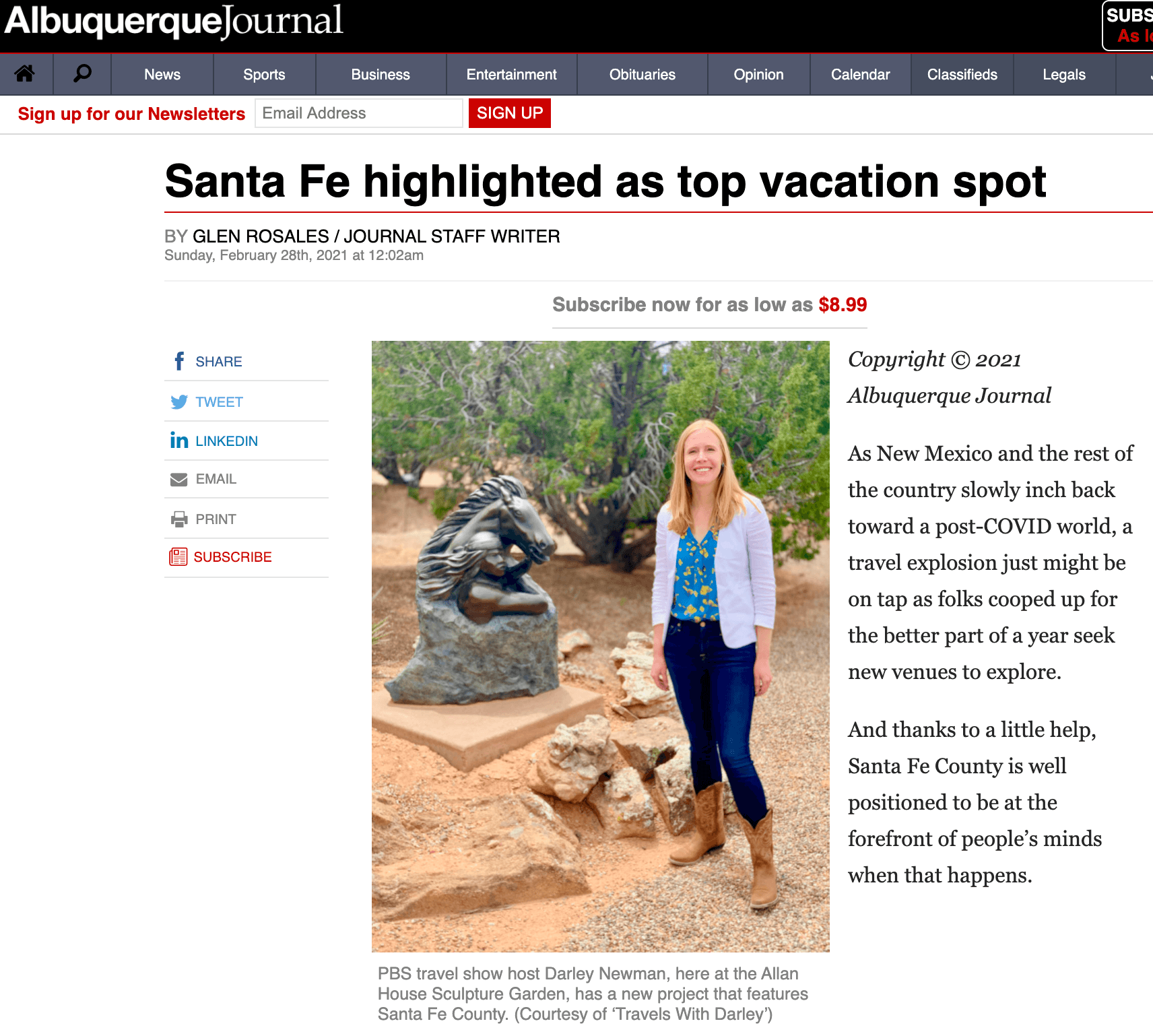Albuquerque Journal features Darley Vacations