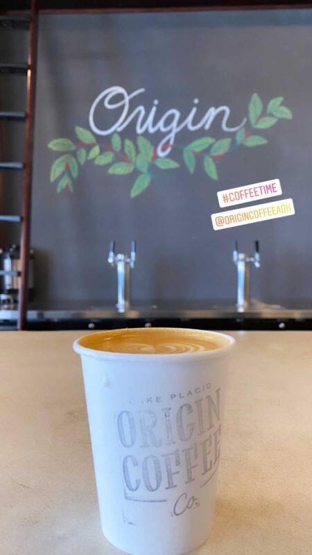 Coffee at Origin Coffee in Lake Placid, a locally owned business with great coffee.