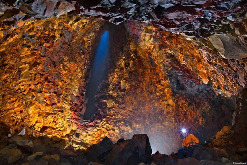 Adventures inside the cave, photo from Inside the Volcano (© Hans Strand)