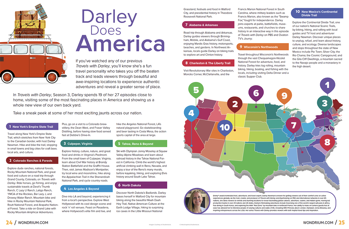 Wondrium Magazine features "Darley Does America" with Darley's travel tips and episodes in the USA