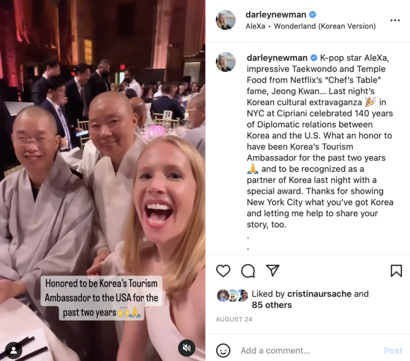 Darley with Jeong Kwan of the Netflix show, Chef's Table. Watch more in Darley's Instagram Reel