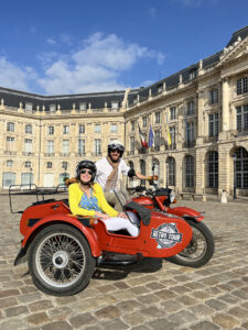 Viewers can ride along in a retro sidecar with Darley in Bordeaux, France on the next season
