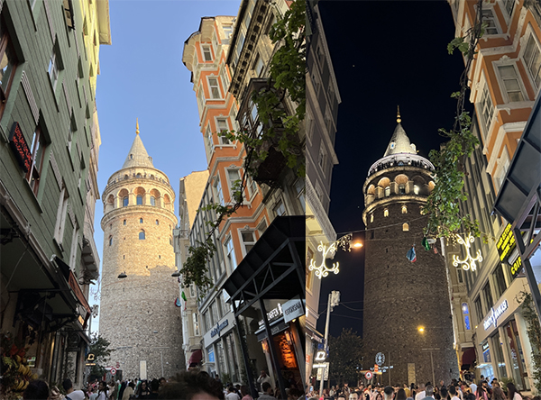 Galata Tower by day and night in Istanbul