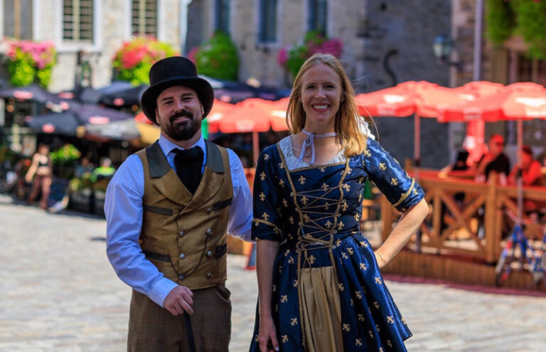 Simon Pelletier of Cicerone Tours and Darley Newman dressed up to explore Quebec City.
