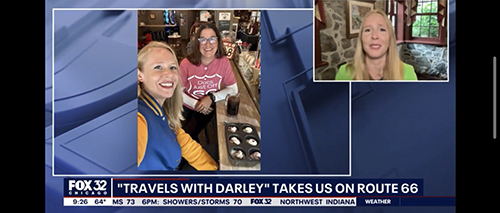 Darley talking about family-owned businesses along Route 66 on FOX Chicago.