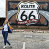 Darley striking a post in front of Route 66 Mural Art