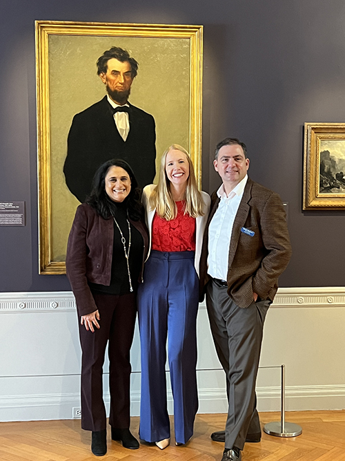 From left, Kellie (Mitra) Doucette, District Director, Office of Congresswoman Mikie Sherrill with Darley Newman (middle) and Tom Loughman, Executive Director of the Morris Museum.