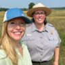 Darley and Ranger Liz Hokanson at Manassas National Battlefield Park for a podcast episode and the PBS TV series