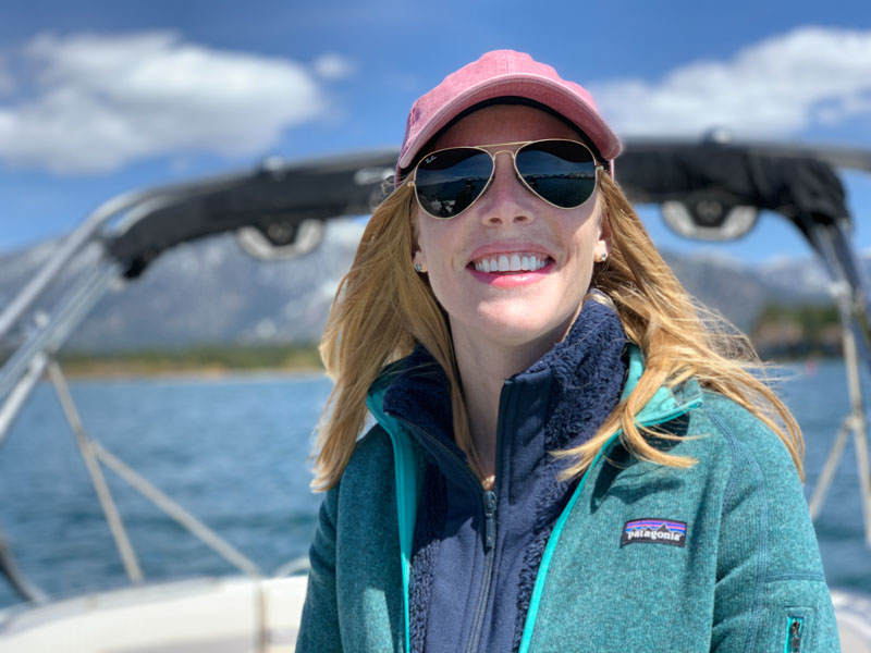 Darley Newman on a boat tour of Lake Tahoe 