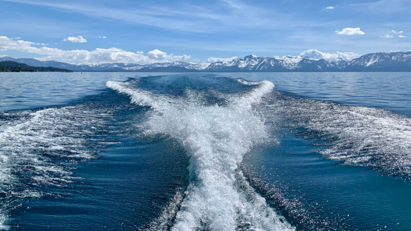 Lake Tahoe waves as seen from the back of the boat