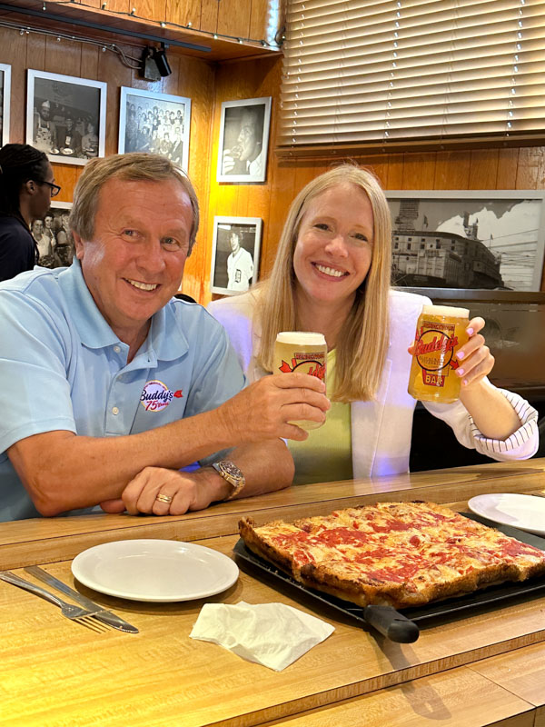 Darley Newman and Wes Pikula at Buddy's Pizza