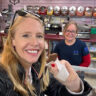 Darley Newman tries Chippers at Widman's Candy Shop in Grand