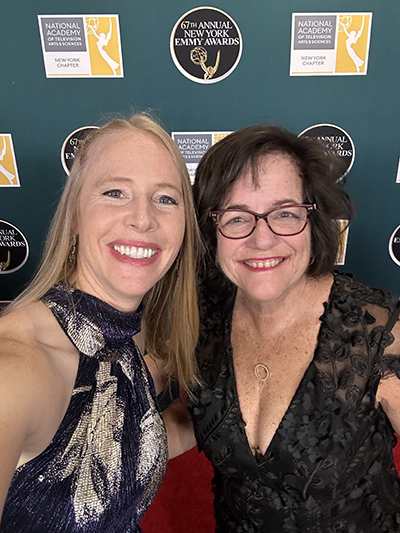 Darley Newman and fellow producer and multiple Emmy Award winner Janice Selinger on the red carpet at the NY Emmy Awards