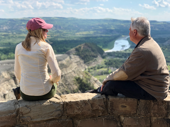 Darley Newman and Clay S. Jenkinson at Theodore Roosevelt National Park.